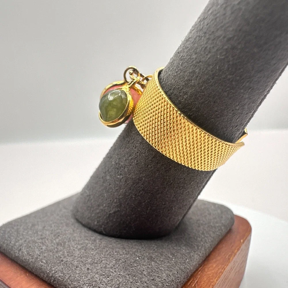 Vintage Y2K Gold Tone Stone Charm Mesh Band Ring Women's Classic Fashion Jewelry